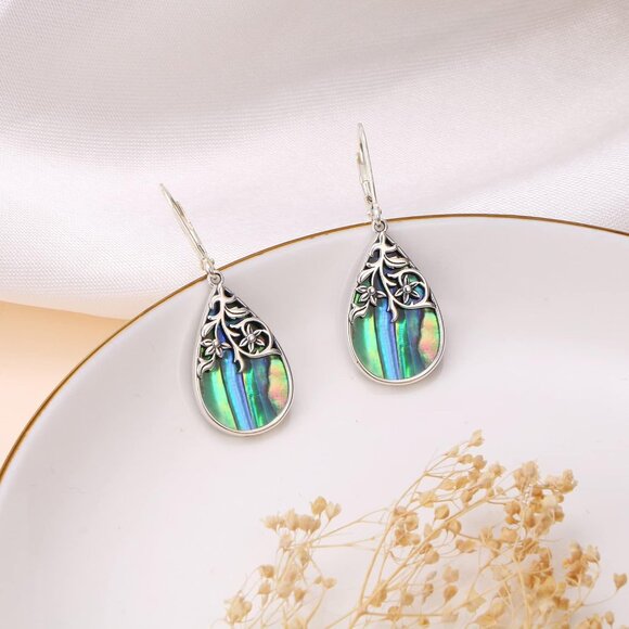 Sterling Silver Leverback Dangle Earring Women Teardrop Filigree 14K Gold Flower - Picture 5 of 7